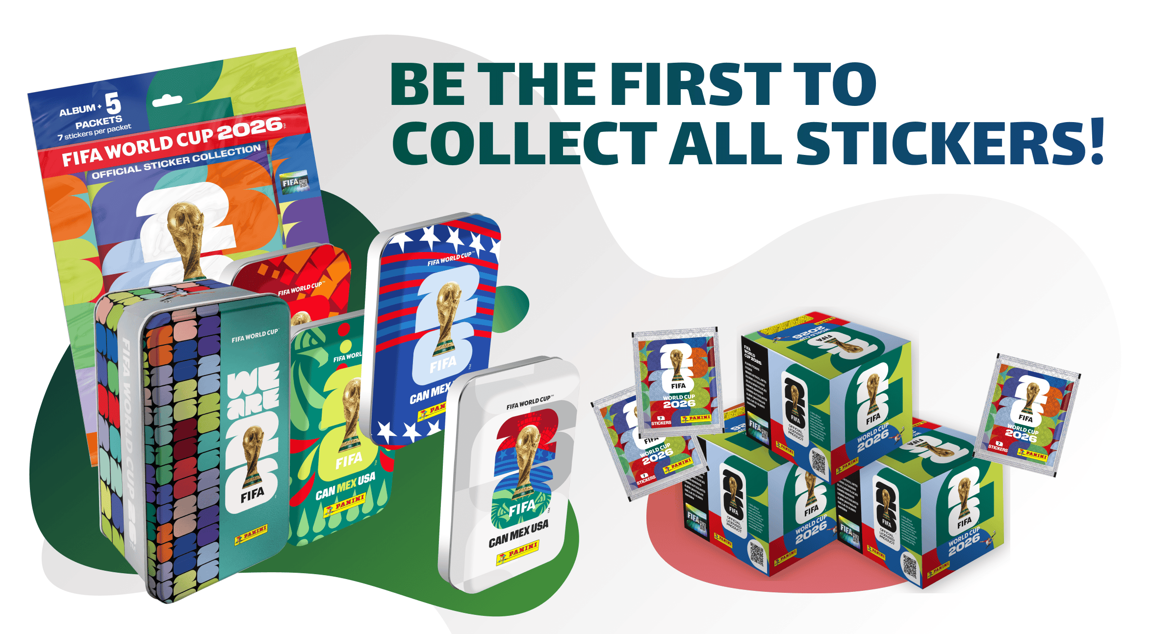 FIFA World Cup 2026 stickers from the Kanika collection with football and World Cup motifs.