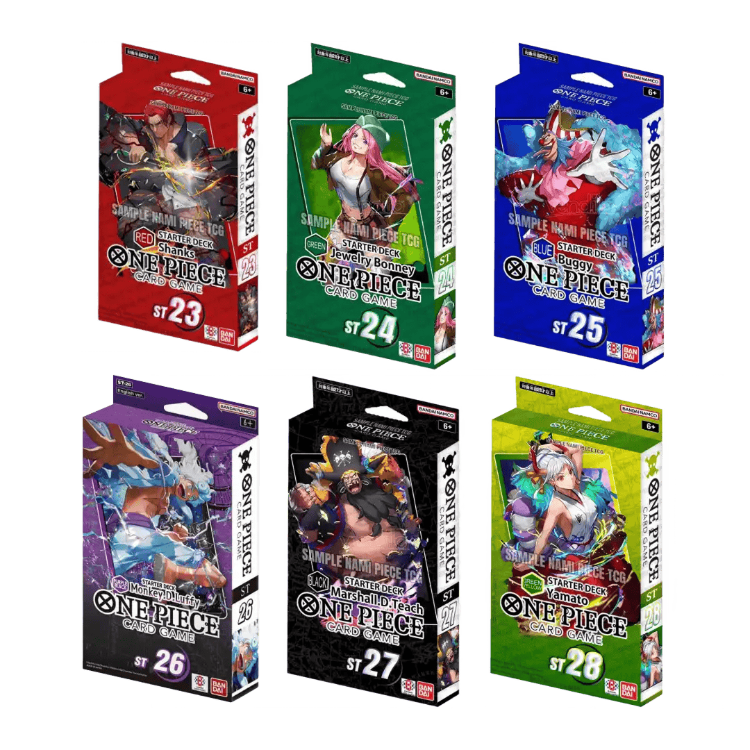Augstas kvalitātes One Piece TCG starter komplekti, dažādi stili un stāsti.